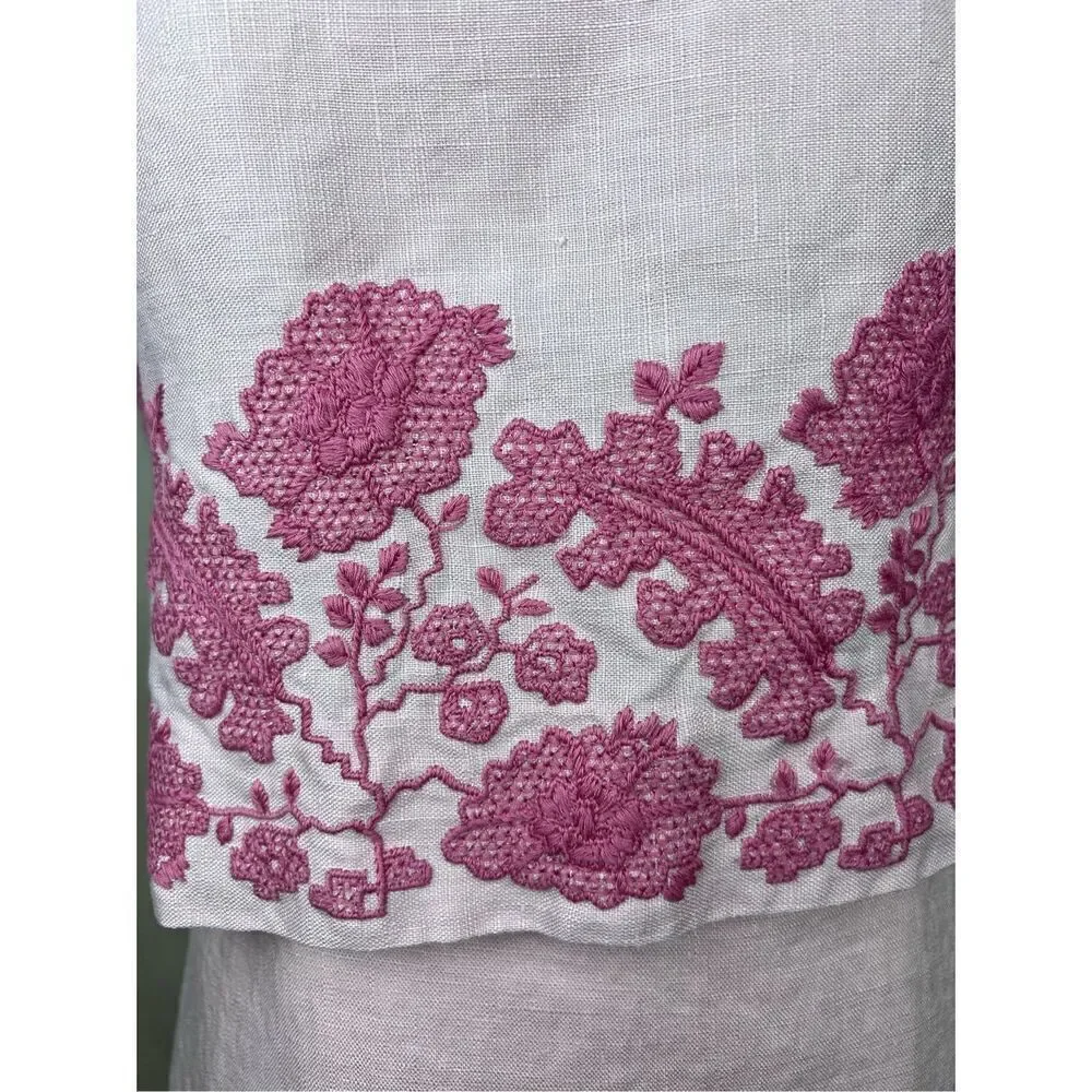 Vintage 1960s Linen Skirt Set Baby Pink Embroidered Susan Thomas Size Small/MD